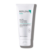 Replenix benzoyl peroxide face wash bottle pour showing pore clearing potential