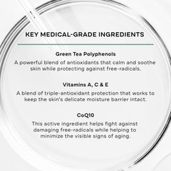 Replenix Green Tea Polyphenol Technology graphic highlights antioxidant power for skin.