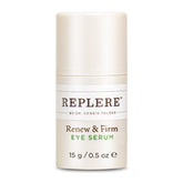 Replere Renew & Firm Eye Serum bottle close-up showing smooth under-eye hydration