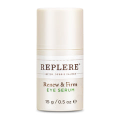 Replere Renew & Firm Eye Serum bottle close-up showing smooth under-eye hydration