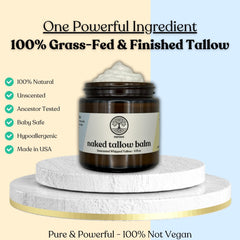Reroot Organics Naked Tallow Balm on hands demonstrates versatile face and body use.