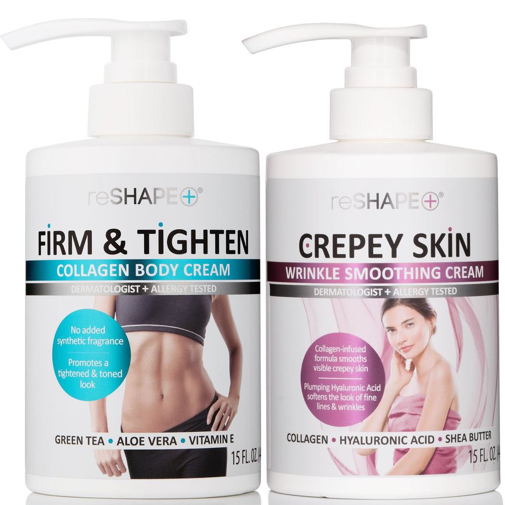 Reshape Collagen Body Cream pack bottle front, two bottles ready for use and hydration.