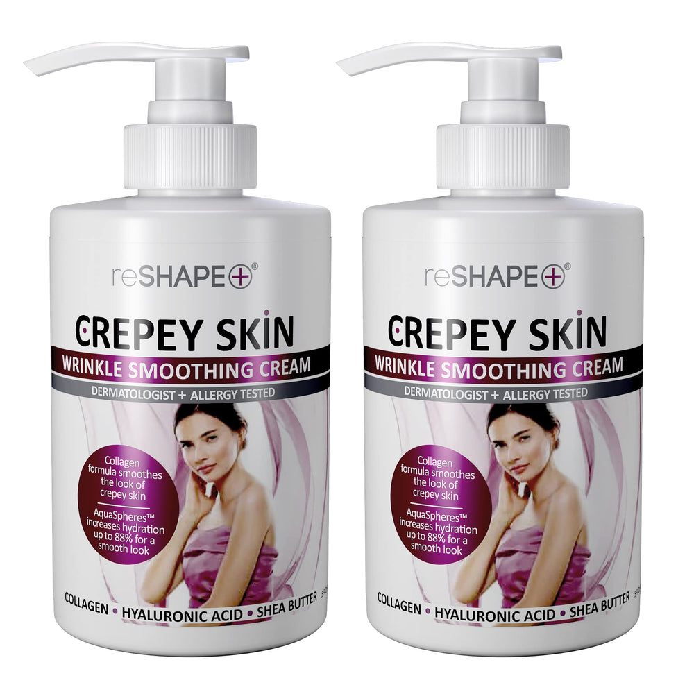 Reshape+ crepey skin treatment bottle with pump for easy daily application