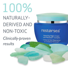 Restorsea Restoring Night Cream jar closeup highlights rich texture ideal for sensitive skin.