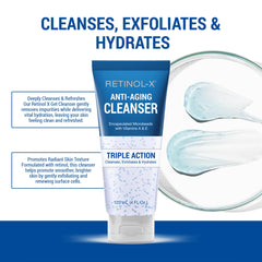 RETINOL-X Anti-Aging Gel Cleanser texture closeup showing smooth gel with micro-beads.