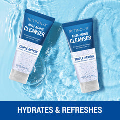 RETINOL-X Cleanser dispense action capturing quick pump for easy daily use.