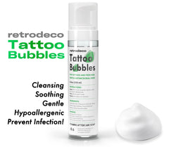 Foaming application of RetroDeco Tattoo Bubbles on skin