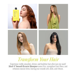 Rev320 Sleek N' Smooth keratin shampoo daily-use bottle suggesting gentle cleansing for color-treated or keratin-treated hair.
