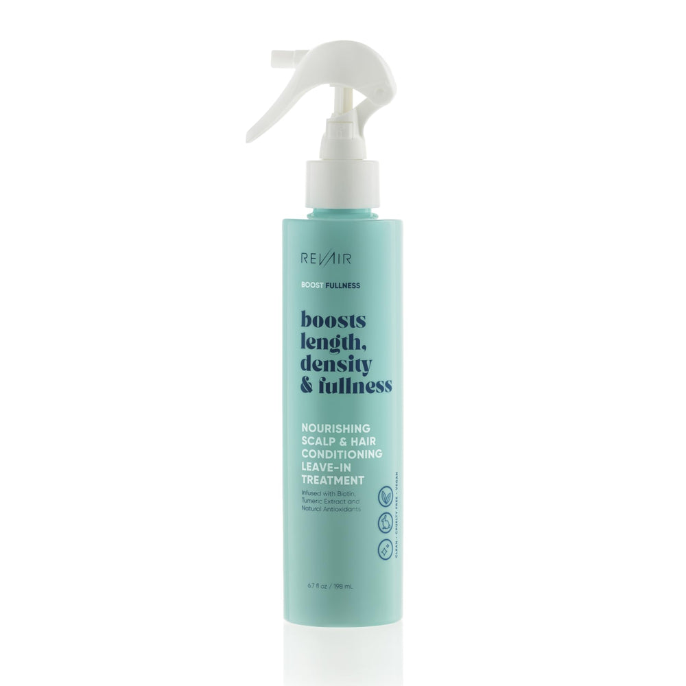 REVAIR Nourishing Leave-In bottle pour for lightweight volumizing conditioning.