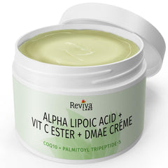 Texture closeup of Reviva Labs DMAE Cream hints smoothing and hydration