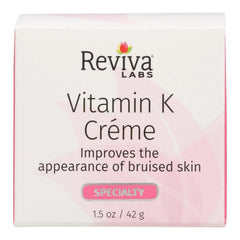 Reviva Labs Vitamin K Cream bottle focused on bruises and redness support.