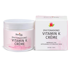 Reviva Labs Vitamin K Creme bottle close-up with rich texture for improved skin appearance.