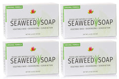 Reviva Seaweed Soap 4-pack front view highlights exfoliating bars for cleansing benefits.