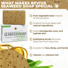 Reviva Seaweed Soap body scrub action demonstrates mineral-rich exfoliation.