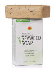 Reviva Seaweed Soap texture closeup reveals organic palm kernel and coconut oil hydration.