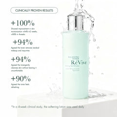RéVive Balancing Toner on cotton pad, cleansing without drying the skin.