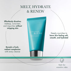 RéVive Melting Face Cleanser gel-to-oil-to-milk transition during rinse.