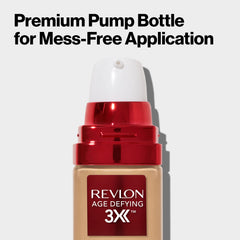 Revlon Age Defying 3X foundation on skin for smooth, radiant finish.