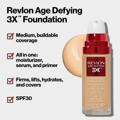 Graphic showing SPF 30 protection for Revlon 3X Foundation.