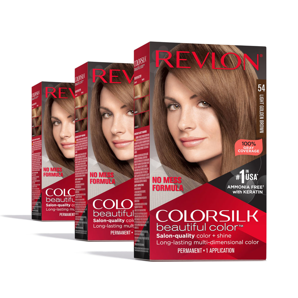 REVLON Colorsilk Beautiful Color pack for 54 Light Golden Brown, easy at-home color with gray coverage