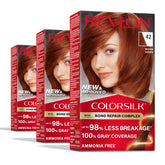 REVLON ColorSilk Bond Repair Auburn swatch shows even color and full gray coverage
