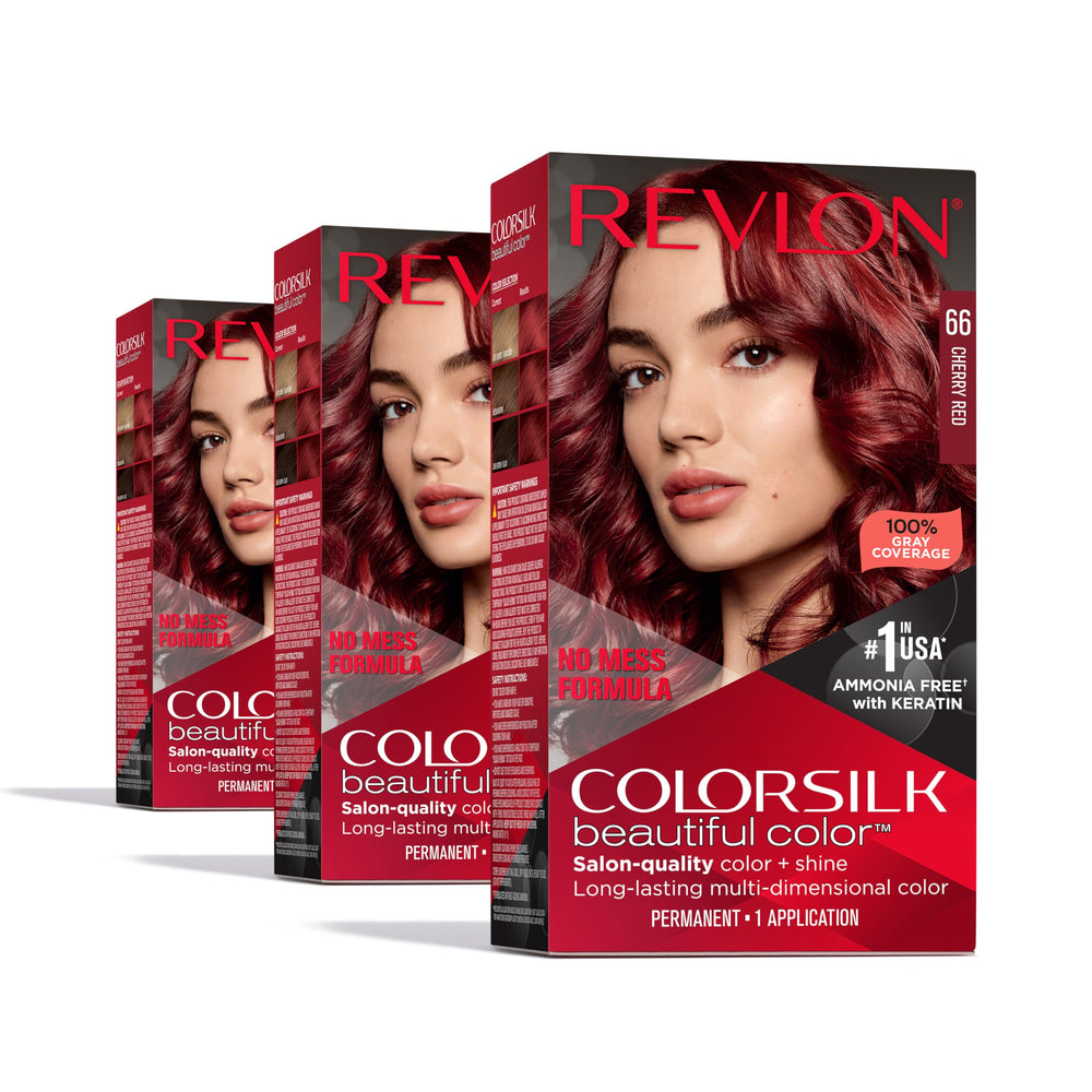 REVLON Colorsilk Cherry Red color kit pack3 delivers vibrant, long-lasting at-home color with gray coverage