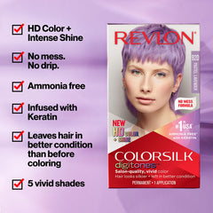 REVLON ColorSilk Digitones pastel lavender application showing smooth root-to-tip coverage.