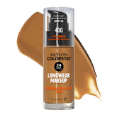 Revlon ColorStay bottle pump shows oil-free long-wearing foundation benefits
