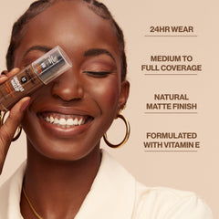 Revlon ColorStay caramel swatch demonstrates buildable matte coverage
