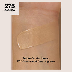 Shade Cashew 275 swatch demonstrates medium-toned coverage.