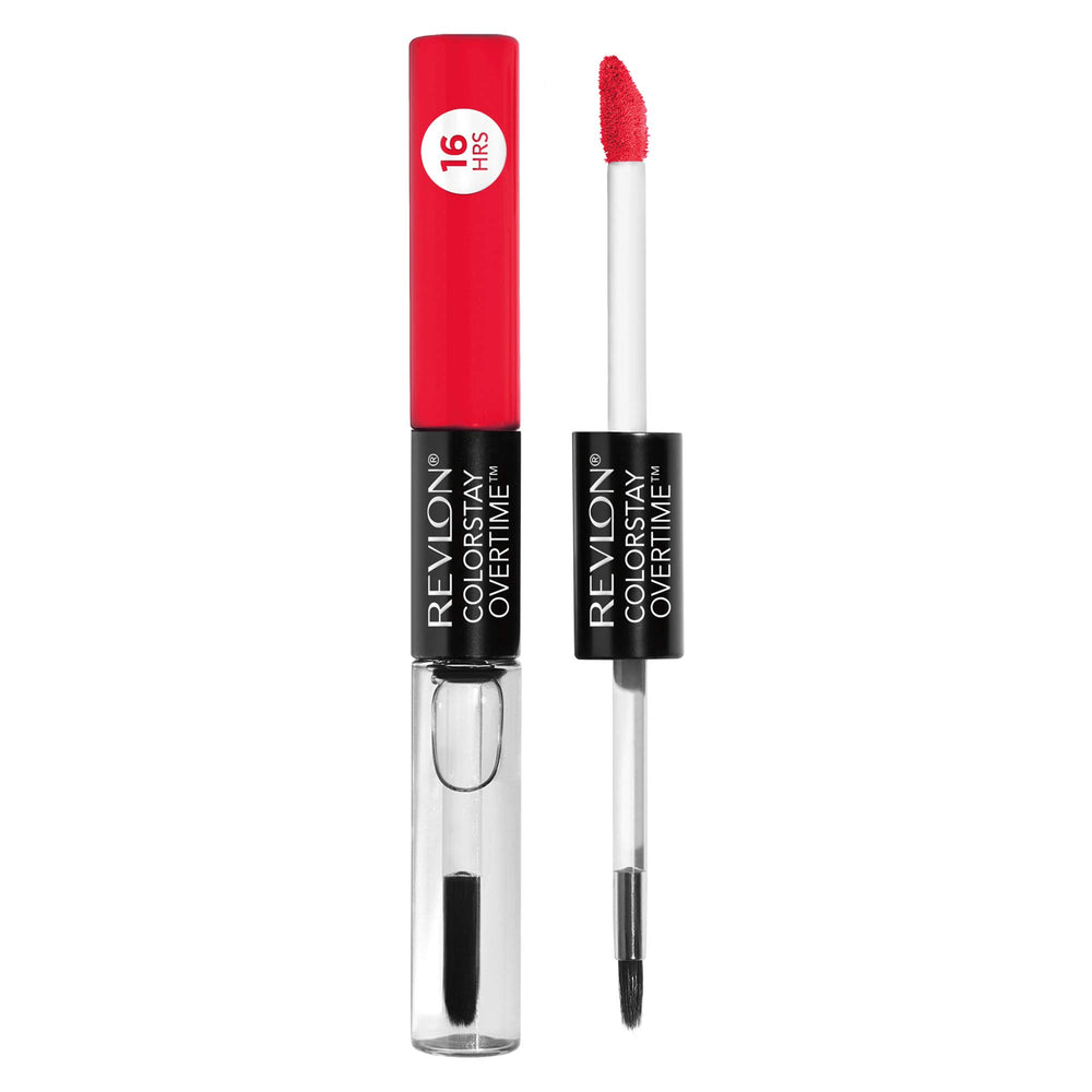 Revlon liquid lipstick colorstay bottle shows long-lasting color payoff.