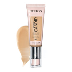 Revlon PhotoReady Candid foundation pump bottle close-up for natural, lightweight coverage.