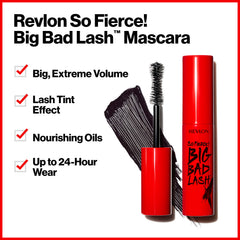 Revlon So Fierce mascara brush double-sided close-up highlights a buildable fan-out effect.