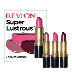 REVLON Super Lustrous 3-Piece Lipstick Set tubes reveal three cream shades for on-the-go color