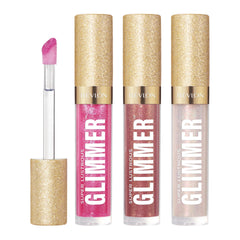 Revlon Super Lustrous Glimmer Gloss Gift Set Rose Glow swatch on lips showing bright fuchsia shine