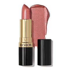 REVLON Super Lustrous Lipstick Rose & Shine application, rich color on lips.