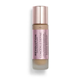 Revolution Beauty London Conceal & Define foundation bottle close-up showing shade accuracy and branding