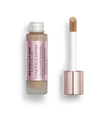 Revolution Beauty London Conceal & Define foundation swatches on medium skin with golden undertone