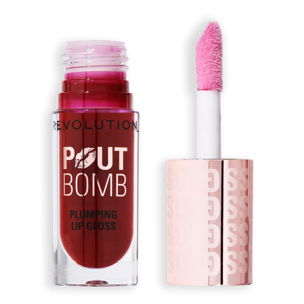 Revolution Beauty London Pout Bomb gloss with XXL applicator for a mirror-like shine.