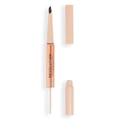 Revolution Fluffy Brow Filter Duo angled-tip pencil creates natural hair-like strokes