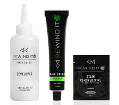 REWIND IT 10 Jet Black swatches show rich, fade-resistant shade for easy at-home testing.