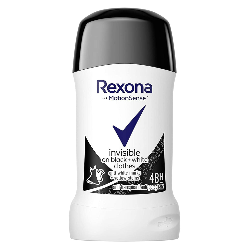 Rexona MotionSense Invisible Black White stick for women provides long-lasting odor and sweat protection.