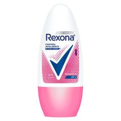 Rexona powder roll-on 50 ml packaging highlighting portability and daily freshness.
