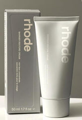 Rhode Barrier Restore Cream jar in white, showing rich hydration for daily skin comfort.