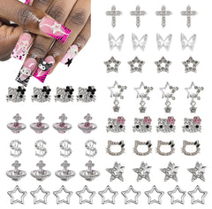 Rhythsans Y2K nail charms with silver rhinestones for glamorous nails.
