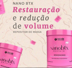 Richée NanoBTX Repair jar-tub shows at-home treatment for deep hydration and volume control.