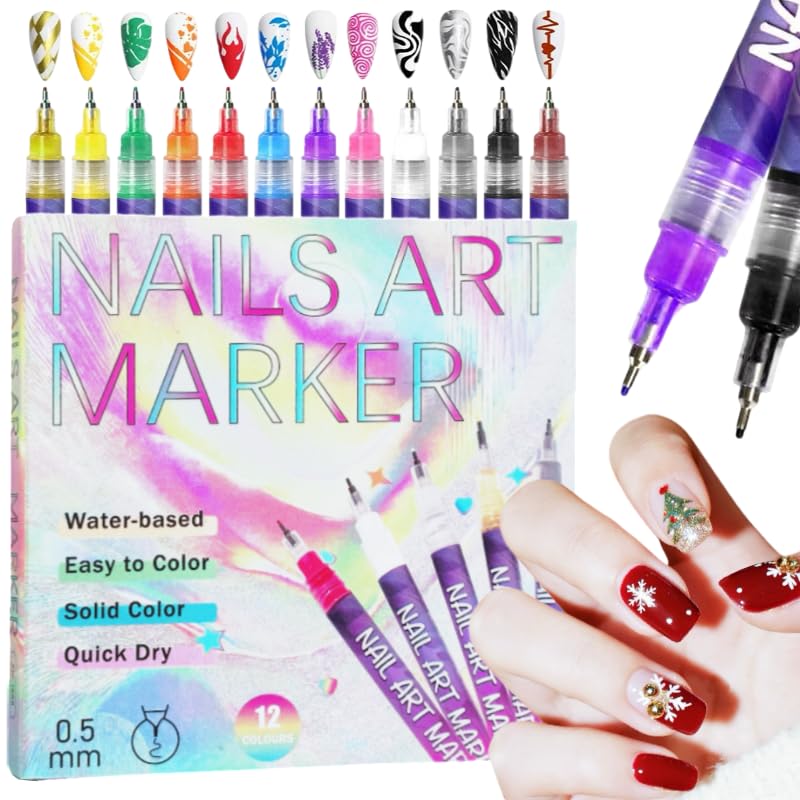 Ricishiy 12 colors nail art pens set for bold designs and versatile manicure ideas