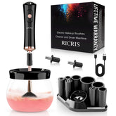 RICRIS electric makeup brush cleaner spinner in action for fast cleaning and drying.