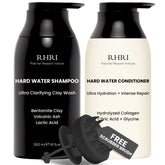 Rida Hair Research Institute hard water shampoo with bentonite clay clarifies minerals for refreshed hair.