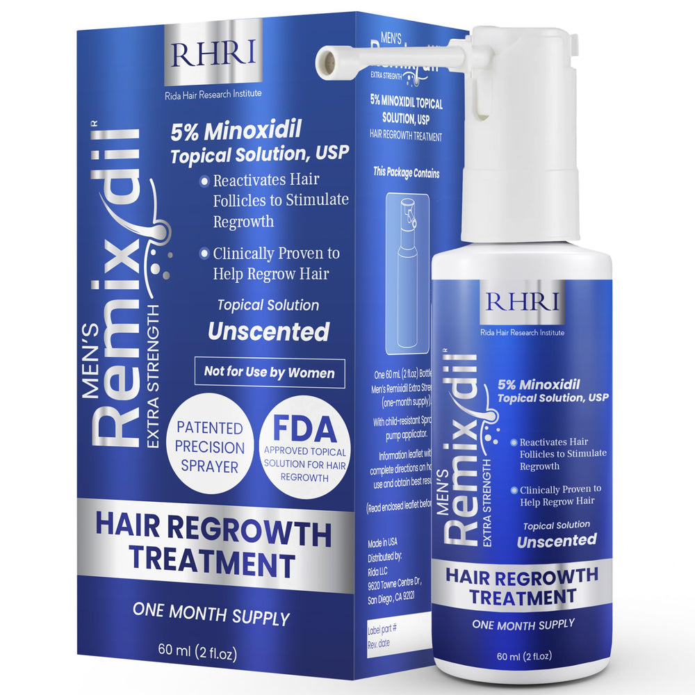 Rida Hair Minoxidil 5% bottle for daily use and visibility of density support